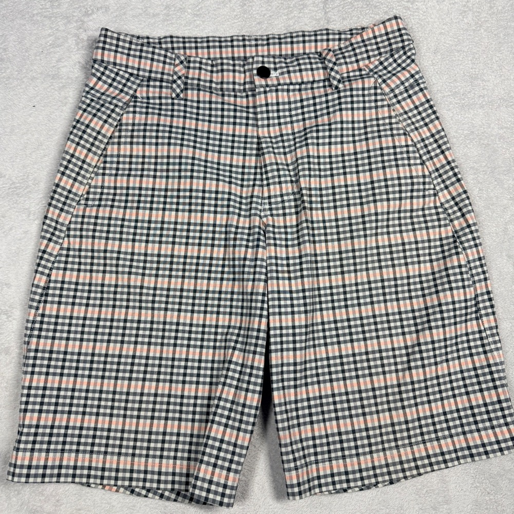 Lululemon Commission Mens 32 Short Gingham Plaid Black Pink White Stretch